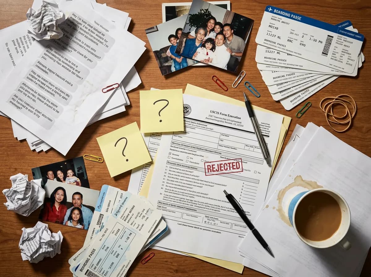 Messy screenshots and unorganized evidence rejected by USCIS.